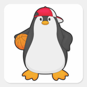 Penguin as Basketball player with Basketball ball Square Sticker