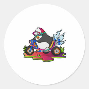 Penguin as Biker with Motorcycle Classic Round Sticker