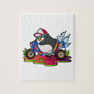 Penguin as Biker with Motorcycle Jigsaw Puzzle