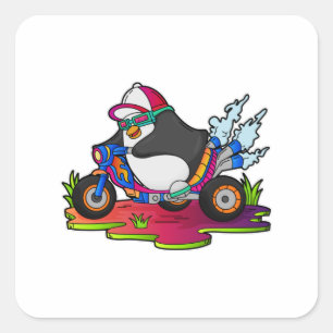 Penguin as Biker with Motorcycle Square Sticker