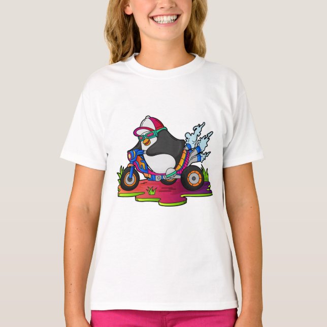 Penguin as Biker with Motorcycle T-Shirt (Front)