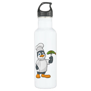 Penguin as Cook with Fish & Cooking apron 710 Ml Water Bottle
