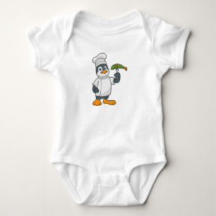 Penguin as Cook with Fish & Cooking apron Baby Bodysuit