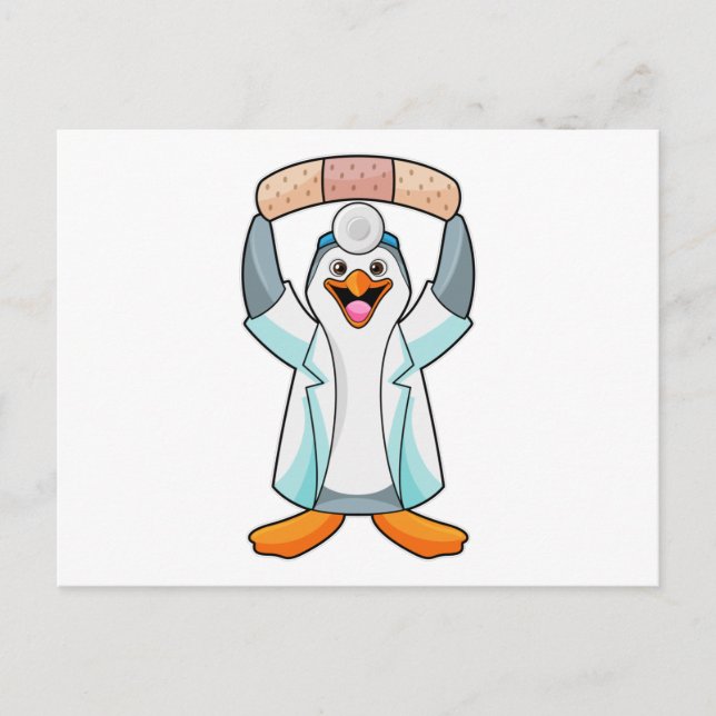 Penguin as Doctor with Plaster Postcard (Front)