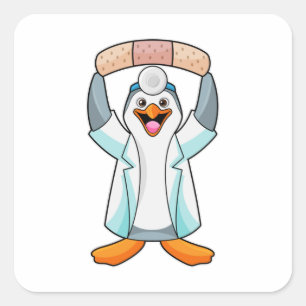 Penguin as Doctor with Plaster Square Sticker
