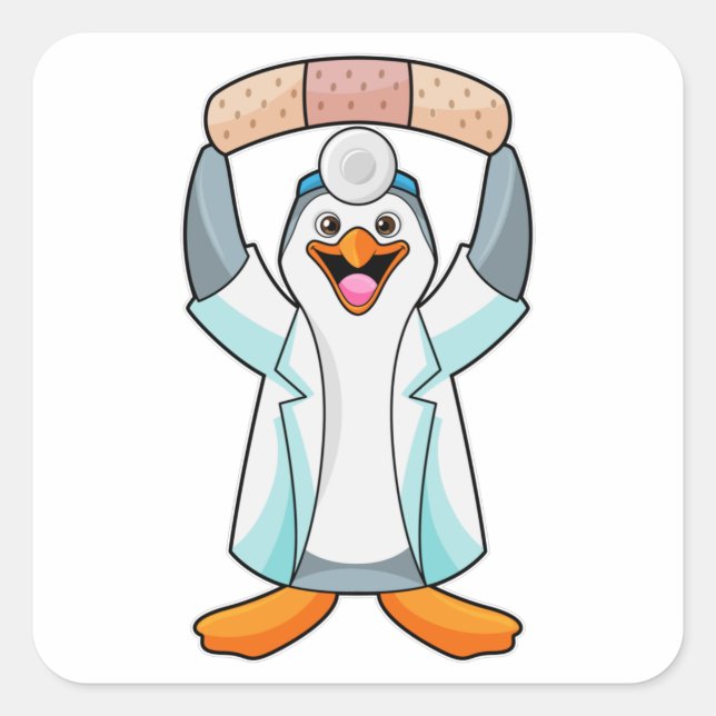 Penguin as Doctor with Plaster Square Sticker (Front)