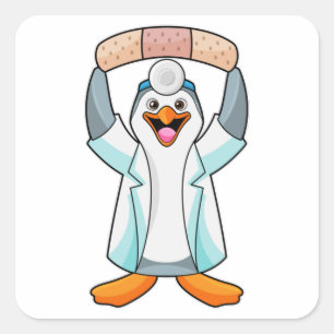 Penguin as Doctor with Plaster Square Sticker