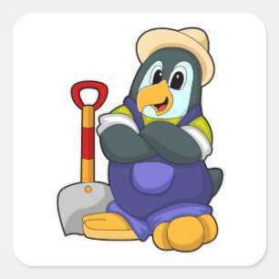 Penguin as Farmer with Shovel Square Sticker