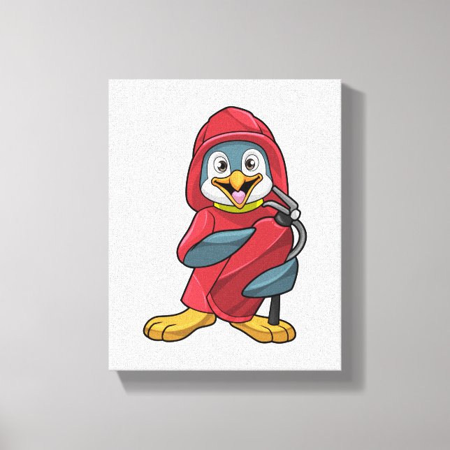 Penguin as Firefighter with Extinguisher Canvas Print (Front)