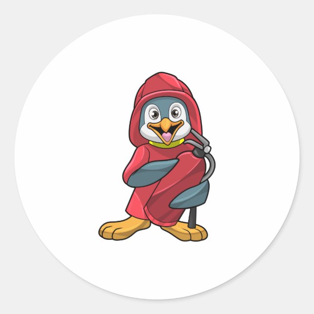 Penguin as Firefighter with Extinguisher Classic Round Sticker (Front)