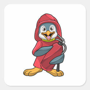 Penguin as Firefighter with Extinguisher Square Sticker