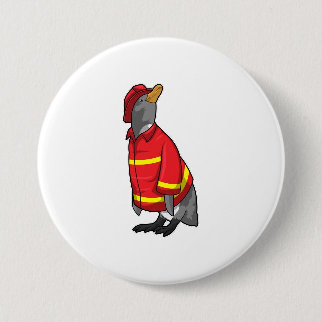 Penguin as Firefighter with Helmet 7.5 Cm Round Badge (Front)