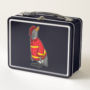 Penguin as Firefighter with Helmet Metal Lunch Box