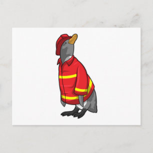 Penguin as Firefighter with Helmet Postcard
