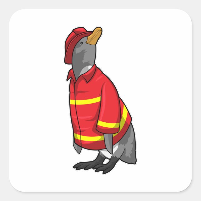 Penguin as Firefighter with Helmet Square Sticker (Front)