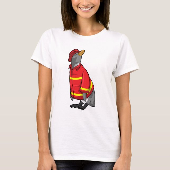 Penguin as Firefighter with Helmet T-Shirt (Front)