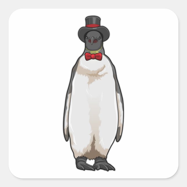 Penguin as Gentleman with Hat Square Sticker (Front)