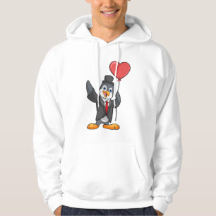 Penguin as Groom with Heart Ballon Hoodie
