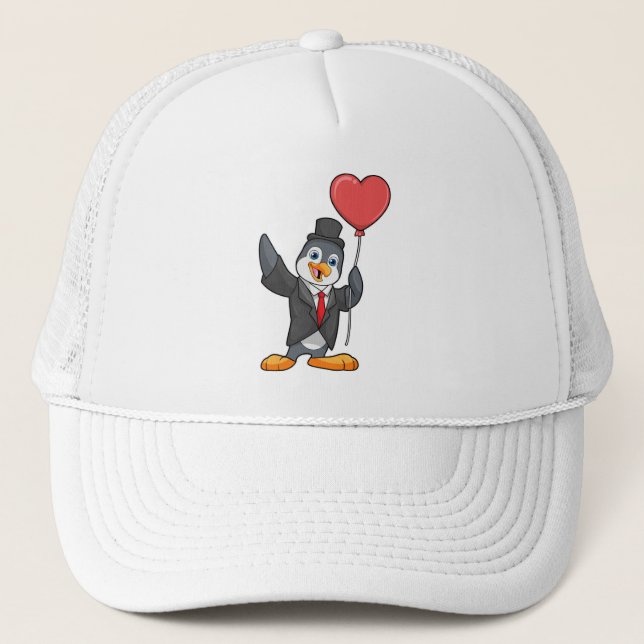 Penguin as Groom with Heart Ballon Trucker Hat (Front)