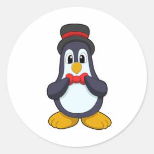 Penguin as Groom with Ribbon & Hat Classic Round Sticker