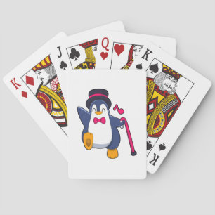 Penguin as Groom with Tie Playing Cards