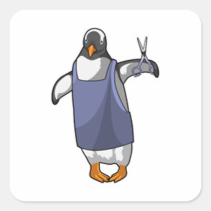 Penguin as Hairdresser with Scissors Square Sticker