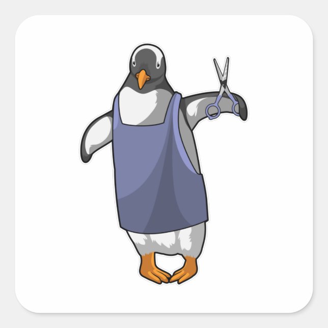 Penguin as Hairdresser with Scissors Square Sticker (Front)