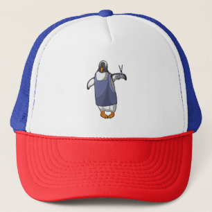 Penguin as Hairdresser with Scissors Trucker Hat