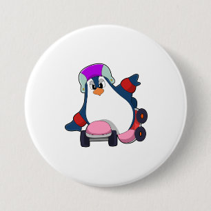 Penguin as Inline Skater with Inline Skates 7.5 Cm Round Badge