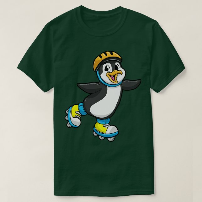 Penguin as Inline Skater with Inline Skates and He T-Shirt (Design Front)
