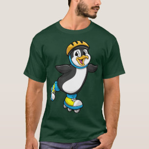 Penguin as Inline Skater with Inline Skates and He T-Shirt