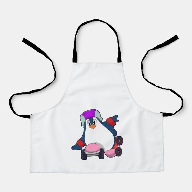 Penguin as Inline Skater with Inline Skates Apron (Front)
