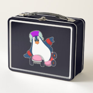 Penguin as Inline Skater with Inline Skates Metal Lunch Box