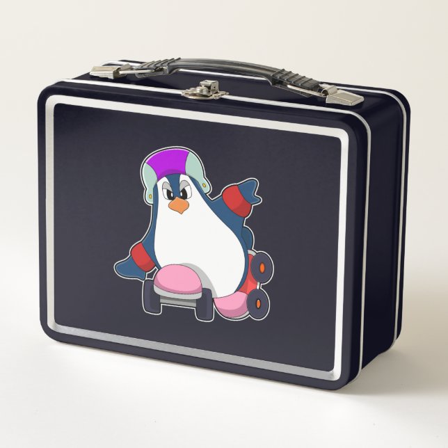 Penguin as Inline Skater with Inline Skates Metal Lunch Box (Front)