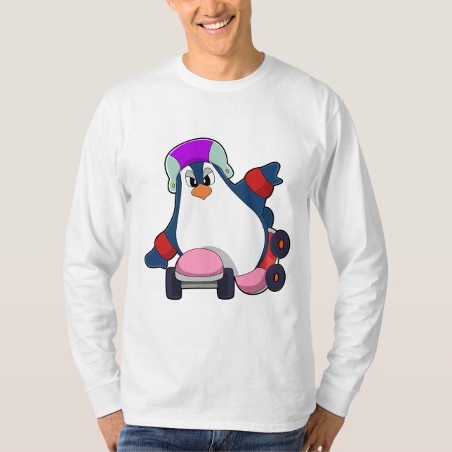 Penguin as Inline Skater with Inline Skates T-Shirt (Front)