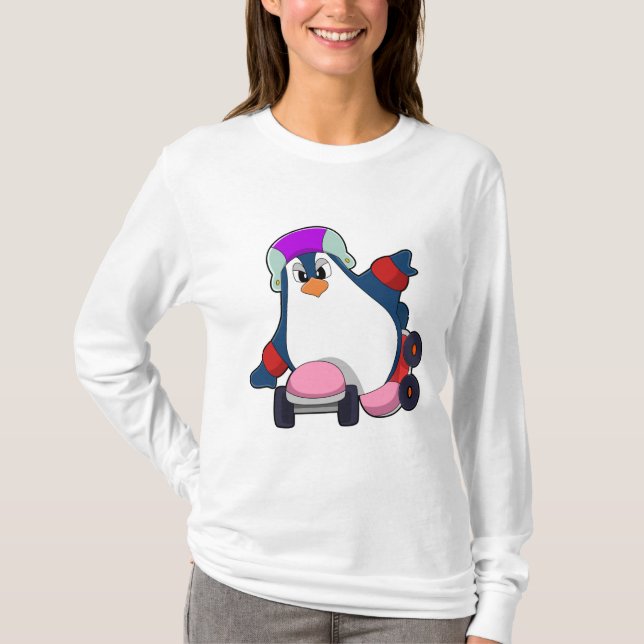 Penguin as Inline Skater with Inline Skates T-Shirt (Front)