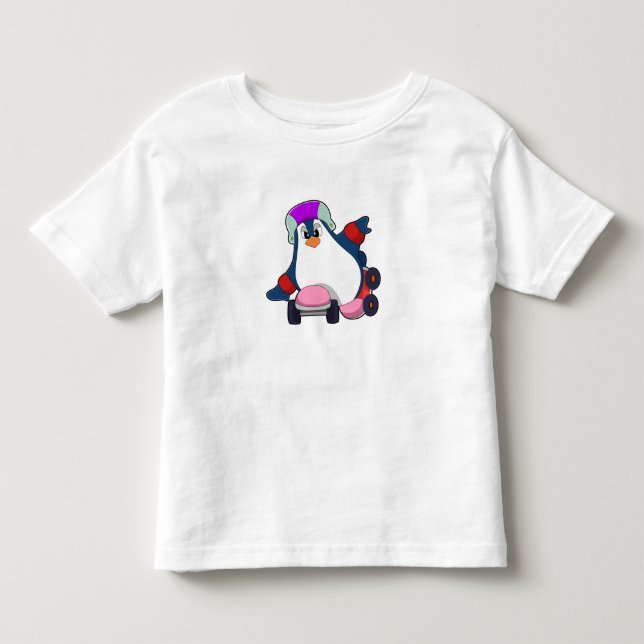Penguin as Inline Skater with Inline Skates Toddler T-Shirt (Front)