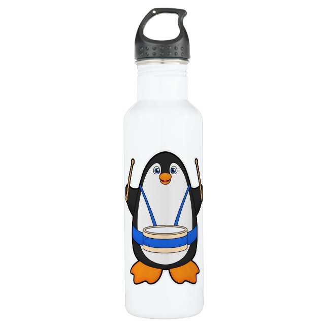 Penguin as Musician with Drum 710 Ml Water Bottle (Front)