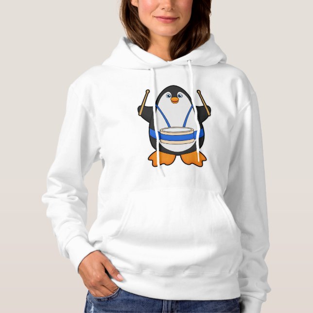 Penguin as Musician with Drum Hoodie (Front)