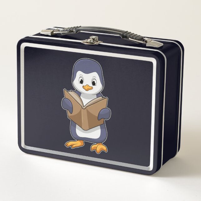 Penguin as Nerd with Book Metal Lunch Box (Front)