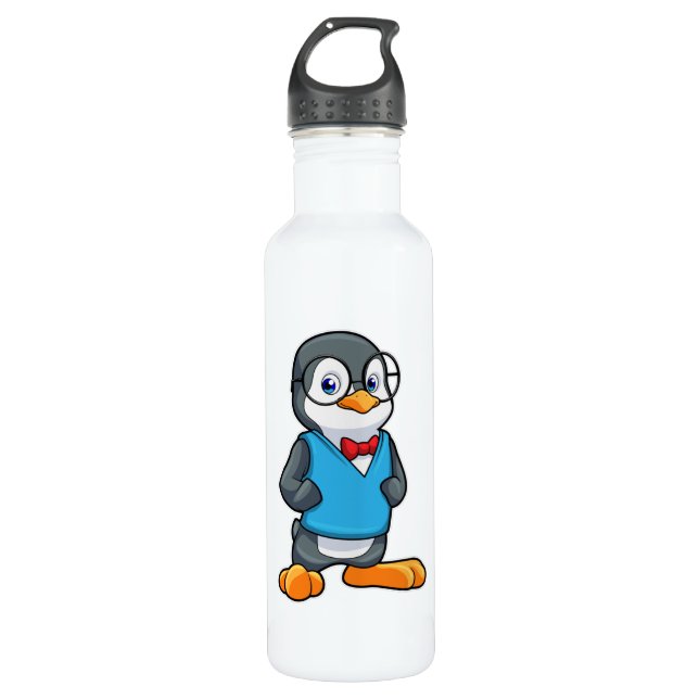 Penguin as Nerd with Glasses 710 Ml Water Bottle (Front)