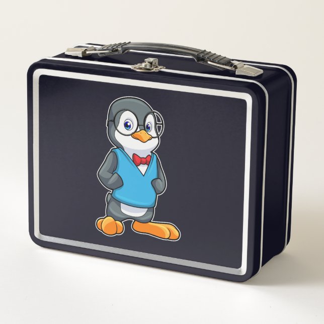 Penguin as Nerd with Glasses Metal Lunch Box (Front)