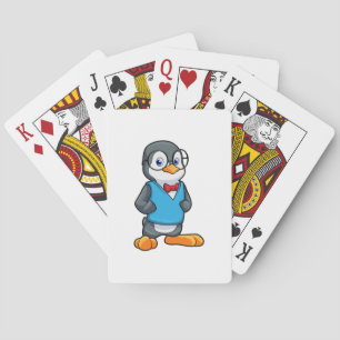 Penguin as Nerd with Glasses Playing Cards