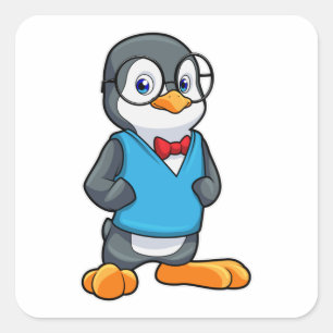 Penguin as Nerd with Glasses Square Sticker