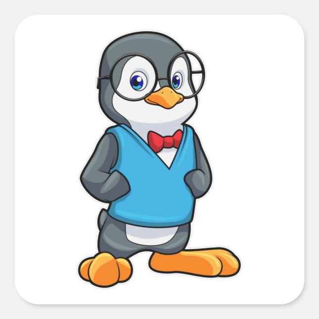 Penguin as Nerd with Glasses Square Sticker (Front)
