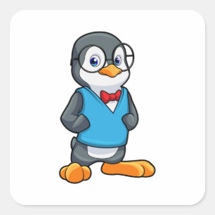 Penguin as Nerd with Glasses Square Sticker