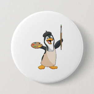 Penguin as Painter with Paint brush & Colour 7.5 Cm Round Badge