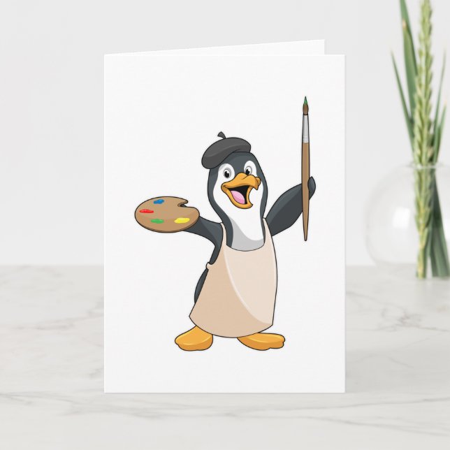 Penguin as Painter with Paint brush & Colour Card (Front)
