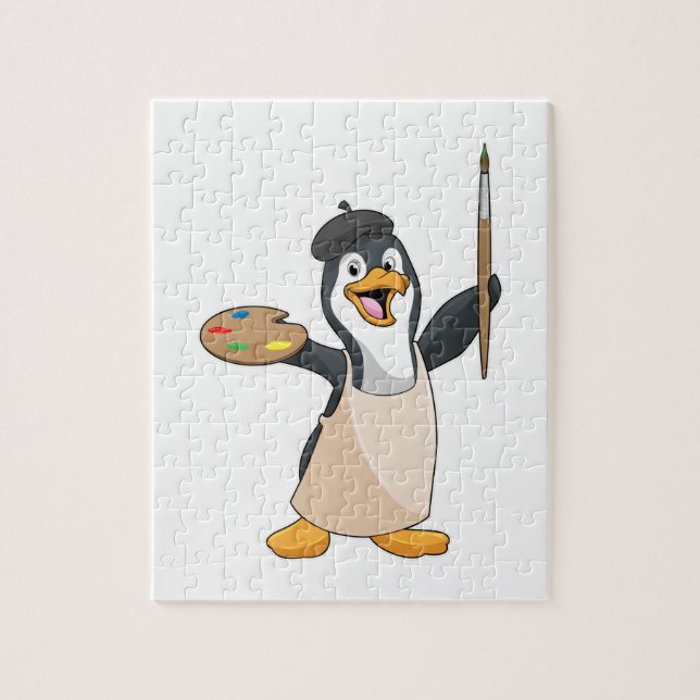 Penguin as Painter with Paint brush & Colour Jigsaw Puzzle (Vertical)