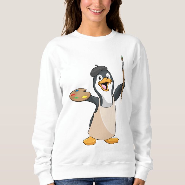 Penguin as Painter with Paint brush & Colour Sweatshirt (Front)
